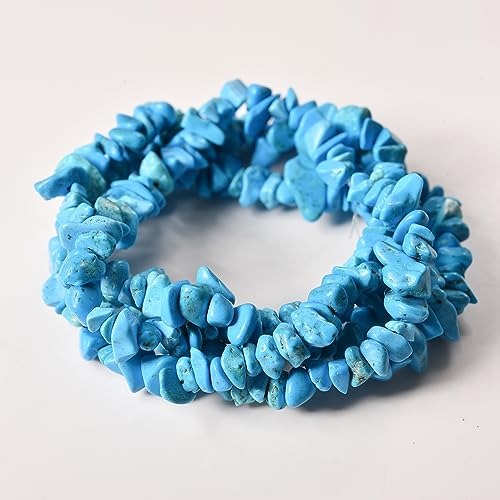 5-8mm 34 inches Natural Crystal Blue Howlite Turquoise Stone Beads for Jewelry Making Tumbled Drilled Irregular Gravel Gemstones Chips Stone Beads by Strand - color: Blue Turquoise
