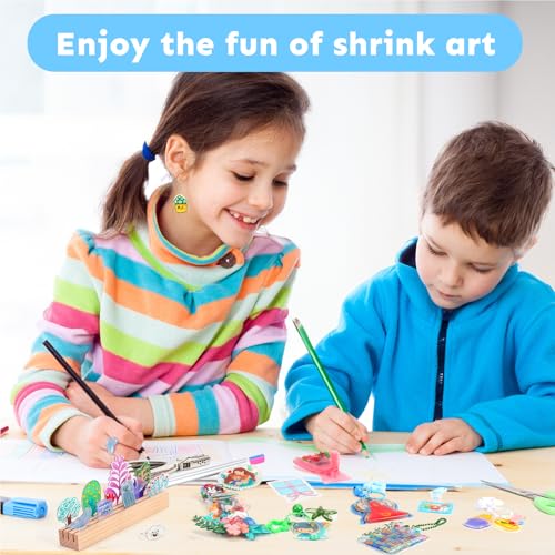 Auihiay 145 Pieces Shrink Plastic Sheet Kit Include 20 PCS Shrinky Paper with 125 PCS Keychains Accessories for Kids Creative Craft, Easter Mother Day Ornament - size: 145PCS