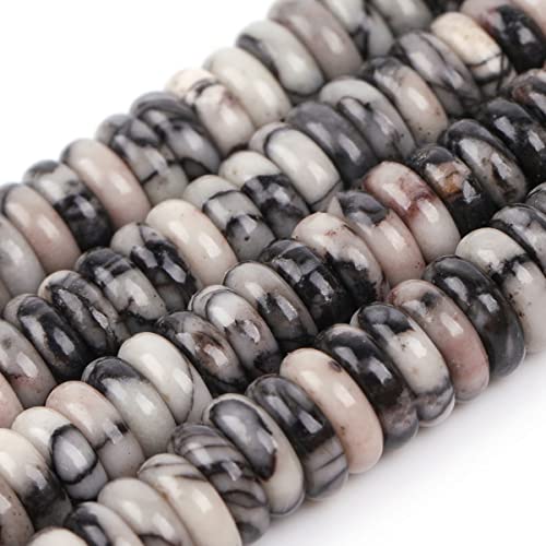JOE FOREMAN 2x6mm Natural Webbed Black Picasso Jasper Stone Agate Heishi Disc Rondelle Spacer Beads for Jewelry Making Full 15" Strand Energy Stone Healing Power - color: Webbed Black Picasso Jasper