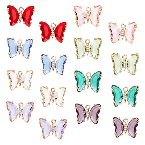 SUNNYCLUE 1 Box 48g Butterfly Crystal Charms 16x20mm Assorted Glass Beads Large Rhinestone Charm Bulk Colorful Butterflies Faceted Gemstone Charms for Jewelry Making Charm DIY Necklace Accessories - color: 1 Box 16pcs Butterfly Crystal Charms 20x15.5mm