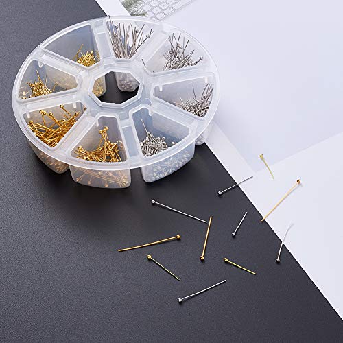 Craftdady 700Pcs Brass Ball Head Pins 16mm 20mm 25mm 30mm Mixed Colors Wire Headpins for Jewelry Making - color: Platinum & Golden
