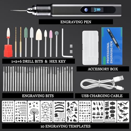 Engraving Pen Kit Rechargeable Cordless Engraver Pen Kit Mini DIY Electric Etching Machines Rotary Tool for Carving Jewelry Stone Wood Glass Metal Plastic (57pc) - size: 57pc