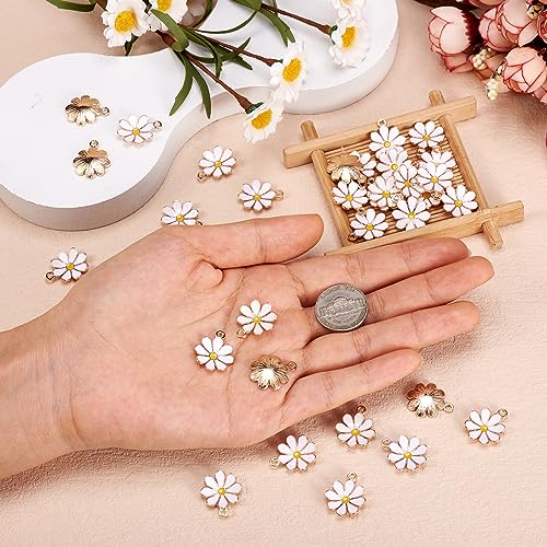 Beadthoven 100pcs Enamel Charms Cherry Blossom Daisy Flower Pendants Gold Plated Small Cute Bulk for Jewelry Making Bracelet Necklace Earrings Keychain DIY Accessories - color: Daisy*-White