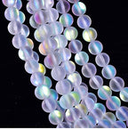 48PCS 8mm Natural Mystic Aura Quartz Gemstone Frosted Matte Titanium Opalite White Rainbow Round Loose Beads 15 inch Full Strand - color: White Mystic Aura, size: 8mm