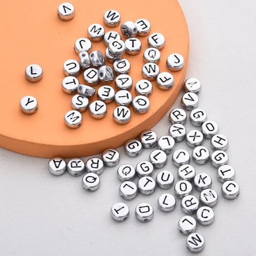 1000pcs Silvery Letter Beads for Bracelets, 4x7mm Black Alphabet A-Z Beads for Jewelry Making Friendship Bracelets (4 * 7 Silver) - color: 4x7mm silver