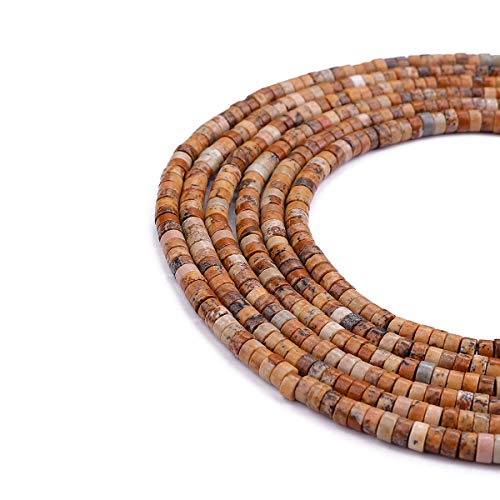 BEADIA Natural Brown Picture Jasper Spacer Beads Caps Loose Semi Gemstone for Beading Jewelry Making 4mmx2mm 38cm - color: Brown Picture Jasper, size: Round 4mm x 2mm