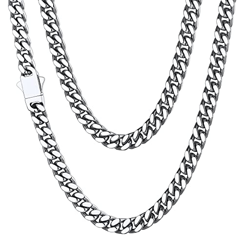 ChainsHouse Stainless Steel Mens Cuban Link Chain, Black/ 18K Gold Plated Miami Cuban Chain Necklace, 5mm/7mm/9mm/12mm/14mm Width, No Tarnish& Durable Hip Hop Mens Jewelry, 18"-30", Send Gift Box - color: a. 5mm width-steel, size: 26 inches