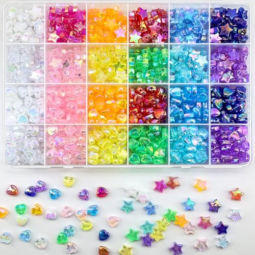 840 PCS Acrylic Beads Heart Star Shape Beads for Jewelry Making, Clear Acrylic AB Colors Bead Assortments Colorful Charming Beads Loose Beads Spacer for DIY Necklace Bracelet Jewelry Craft Making - color: C