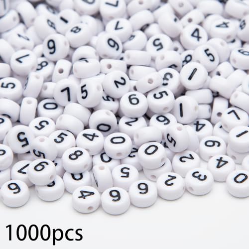 1000Pcs Acrylic Number Beads Round Number Round Beads 4x7mm Mixed Number Beads, for Jewelry Bracelets Necklaces Key Chains Making (Black-White) - color: Black-White