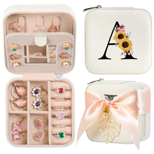 AYGXU Travel Jewelry Box for Women and Girls - Small Case With Initial A-Z - Teacher Gifts - color: white, size: A