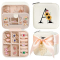 AYGXU Travel Jewelry Box for Women and Girls - Small Case With Initial A-Z - Teacher Gifts - color: white, size: A