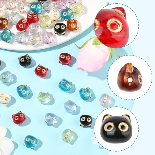 110Pcs Acrylic Cat Head Shapes Mini Cute Beads for DIY Jewelry Bulk Metal Enlaced Cat Animal Spacer Beads for Bracelets Necklaces Earrings Making and Crafting - color: Cat Head- 110 pcs