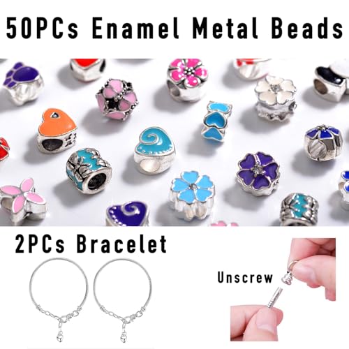 50pcs Large Hole Metal Spacer Beads for Bracelet Necklace Keychain Making, European Enamel Focal Beads, Jewelry Findings & Supplies for Bracelet, Mixed Style (50Pcs Enamel) - color: 50Pcs Enamel