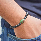 Black Obisidian Bracelets for Men 8" Inch Full Stretch Healing Crystal Bracelet, Beaded Charm Bracelet for Men Gifts Fathers Day Anniversary Birthday Gifts for Him - color: Chrysoprase & Black Obsidian Charm Bracelets