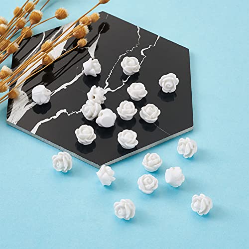 Beadthoven 20pcs Opaque Resin Rose Flower Beads White Floral Flat Base Cabochons Embellishment for DIY Scrapbooking Jewelry Making 9x7mm Hole: 1mm - color: White#9x7mm-20pcs