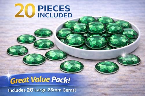 25mm Green Peridot H120 Flat Back Round Acrylic Rhinestones Plastic Circle Gems for Costume Making Cosplay Jewels Pro Grade Embelishments - 20 Pieces (Peridot H120) - color: Peridot H120