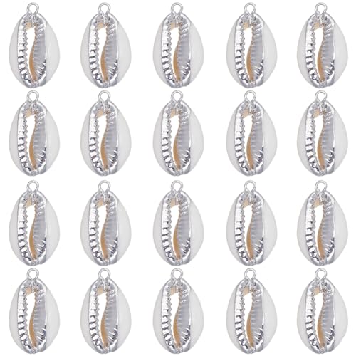 SUNNYCLUE 1 Box 20Pcs Seashell Charm Seashell Charms Bulk Natural Cowrie Shell Silver Electroplated Shell Pendants for Jewelry Making DIY Bracelets Necklaces Earrings Craft - color: 1 Box 20Pcs Silver Cowrie Shell Charms