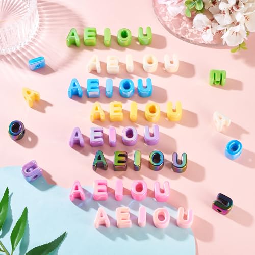 FASHEWELRY 50Pcs 20mm Big Vowel Letter Beads Lime Green Large Hole Acrylic Alphabet Beads for Bracelets Making, UV Plating Iridescent 3D Slider Initials Bead for Keychains Making - color: Lime Green