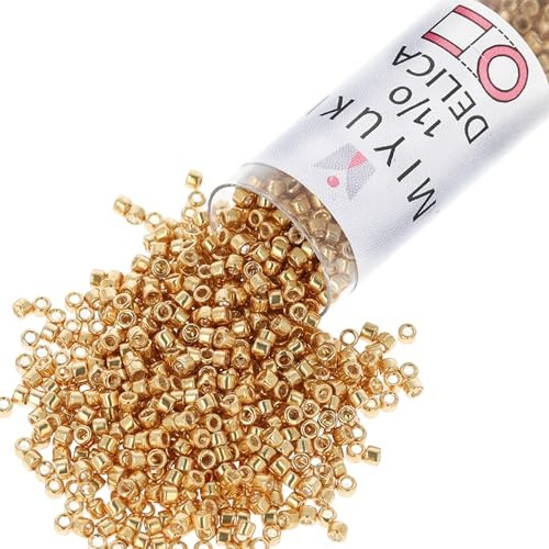 Miyuki Delica Seed Beads – Size 11/0 (1.6 mm), DB0410, Galvanized Yellow Gold Dyed, 7.2 g, Approx. 1440 Beads, Made in Japan - color: DB0410 - Galvanized Yellow Gold Dyed