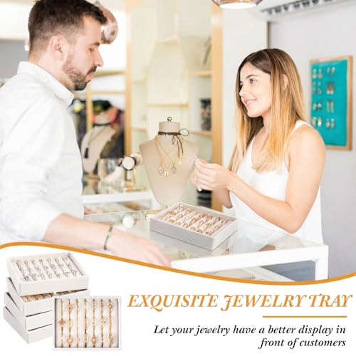 6 Pcs Small Jewelry Tray-ring Organizer Velvet Rings Earring Display Tray Mini Storage Insert Holder 7 Slots for Drawer(Beige) - color: Beige