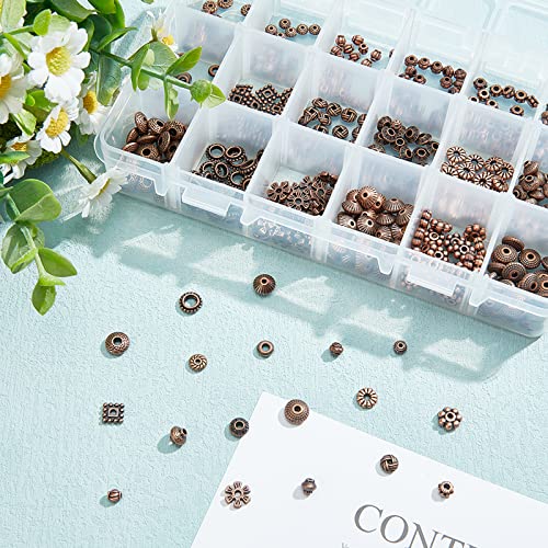 PH PandaHall 540pcs Tibetan Spacer Beads 18 Styles Red Copper Spacer Beads Flat Alloy Bead Spacers Jewelry Loose Beads Metal Craft Beads for Bracelet Necklace Jewelry Supplies - color: 18 Styles Red Copper - 540pcs