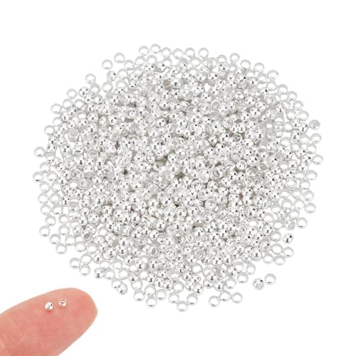 UNICRAFTALE About 1000Pcs 925 Sterling Silver Plated Rondelle Spacer Beads Round Crimp Beads Tiny Crimps Beads Brass Beads Metal Beads Findings for DIY Bracelet Necklace Jewelry Making Hole 1.2mm