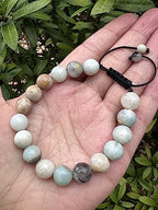GAF TREASURES Grade A ++ Gemstone Round Bead Adjustable Bracelet 10mm, Genuine Crystal Bead Bracelet, Gift for Men & Women - color: Amazonite Mixed
