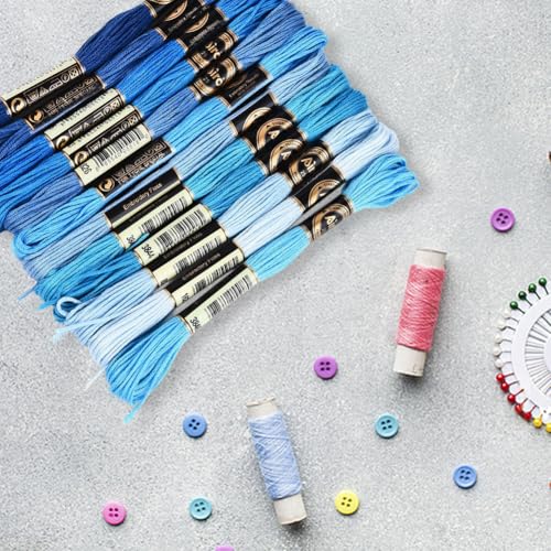 12 Skeins 6 Strands Blue Cross Stitch Thread Variegated Gradient Embroidery Floss Polyester Friendship Bracelet String Yarn Threads Bulk for Hand Sewing Bracelets Making Needlecraft Crochet - color: Dake Blue