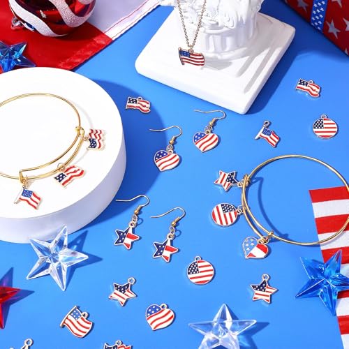 SANNIX 90 Pcs American Flag Charms, Patriotic Enamel Charms for Jewelry Making, Independence Day 4th of July Flag Charm Pendants for Bracelets Necklaces Earrings Making and Crafting - color: Red White Blue