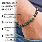 Black Obisidian Bracelets for Men 8" Inch Full Stretch Healing Crystal Bracelet, Beaded Charm Bracelet for Men Gifts Fathers Day Anniversary Birthday Gifts for Him - color: Chrysoprase & Black Obsidian Charm Bracelets