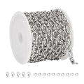 SMYHTGLIF 2 Meters Oval Circle Rolo Jewelry Making Chains Roll Silver Plated Stainless Steel Chain Bulk for Jewelry Making Supplies - color: Cable Silver