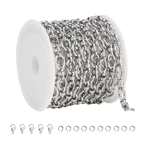 SMYHTGLIF 2 Meters Oval Circle Rolo Jewelry Making Chains Roll Silver Plated Stainless Steel Chain Bulk for Jewelry Making Supplies - color: Cable Silver