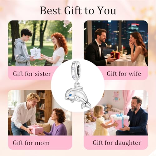925 sterling silver Bead Charm for Pandora bracelets and Necklaces - Cute Heart Animal Ocean Pendant Bead Charms with Cubic Zirconia Mother's Day Jewelry Making DIY Gifts for Women Wife/Girlfriend - color: Little Dolphin Pendant Charm