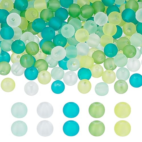 PH PandaHall 500pcs 6mm Frosted Glass Beads, St Patrick's Day Green Bead 5 Colors Transparent Crystal Beads for Summer Beading Necklace Bracelet Jewelry Making DIY Crafts - color: Green