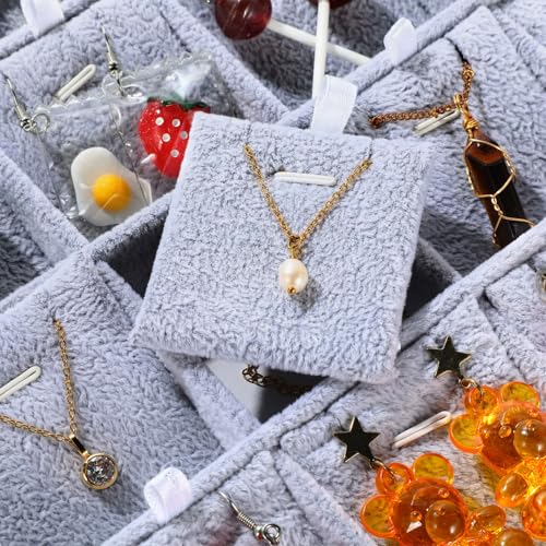 2 Pcs 24 Grid Stackable Jewelry Organizer Tray with Removable Dividers Ice Velvet Jewelry Display Showcase Tray for Necklace Earring Ring Bracelet Holder(Grey Velvet) - color: Grey Velvet