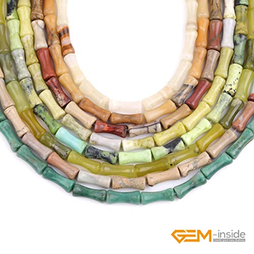 GEM-Inside 30Pcs 5x12mm Natural Yellow Afghanistan Nephrite Jade Stone Plant Bamboo Knot Bone Charms Beads for Jewelry Making Power Energy Chakra Stone Beads - color: Yellow Afghanistan Nephrite Jade