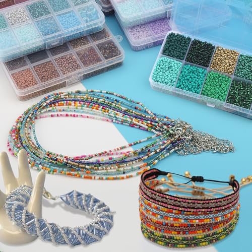 Approx 5000pcs 12/0 Glass Seed Beads for Jewelry Making, 2mm Mix 10 Colors Tube Beads Glass Bugle Beads Waist Beads Kit for Bracelets Necklaces Earrings DIY Supplies (Green) - color: Green