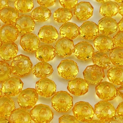 100pcs 12mm Acrylic Crystal Beads, Faceted Rondelle Acrylic Spacer Beads for Wind Chimes Bracelet Necklace Earring Keychain Jewelry Making DIY Crafts(Gold Yellow) - color: Gold Yellow, size: 12mm