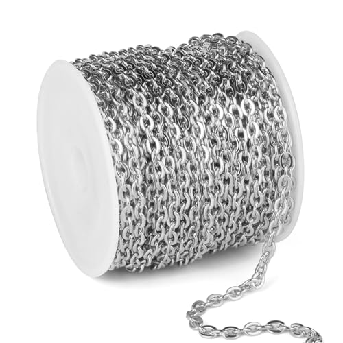 33 Feet Stainless Steel Cable Chains Roll, 3.5mm Width 304 Stainless Steel Flat Cable Link Chains Spool Bulk for Jewelry Making DIY Craft - color: Stainless Steel, size: 3.5mm width