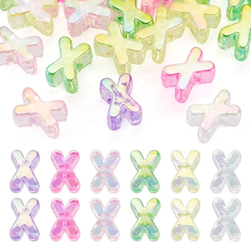 FASHEWELRY 20Pcs Large Hole Acrylic Beads Letter X Iridescent Big Plastic Letter Blocks European Beads Clear 3D Letters Initial Alphabet Bead for Keychains Necklace DIY Arts Craft - color: Random Clear, size: X