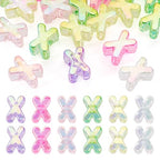 FASHEWELRY 20Pcs Large Hole Acrylic Beads Letter X Iridescent Big Plastic Letter Blocks European Beads Clear 3D Letters Initial Alphabet Bead for Keychains Necklace DIY Arts Craft - color: Random Clear, size: X