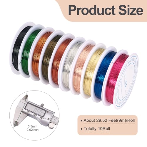 Pandahall 10Rolls Gauge 24 Copper Wire Jewelry Beading Craft Wrapping Making Mixed Color 0.5mm 9m/roll