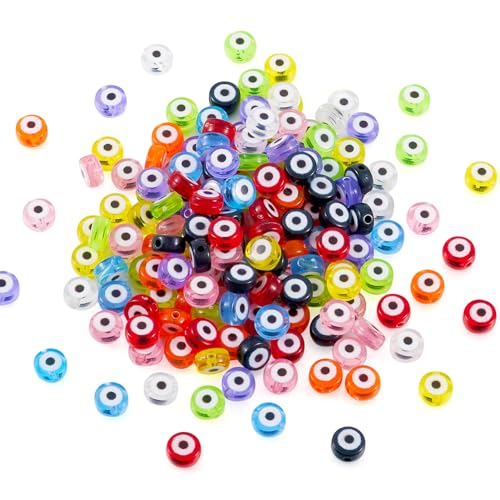 Beadthoven 180pcs Evil Eye Acrylic Disc Beads 7x4mm Flat Round - Transparent Mix Plastic Pony Beads & Spacers for Jewelry Making DIY Crafts - color: Evil eye Multicolor