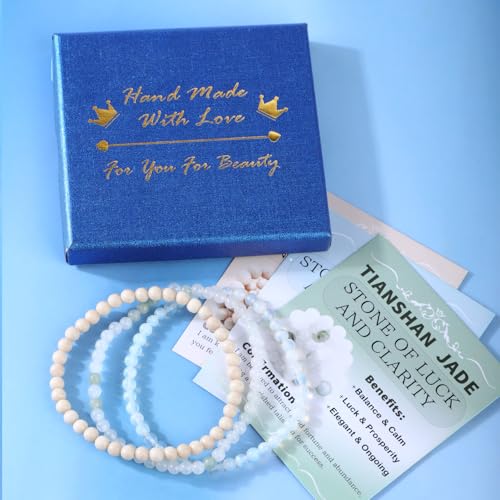 2/3-Pieces 4mm 6mm 8mm Natural Crystal Gemstone – Handmade Reiki Energy Healing Stretch Bracelets Jewelry for Yoga, Meditation, Unisex - color: 3 Pieces (Opalite&TianshanJade&WhiteFossilJasper), size: 4mm