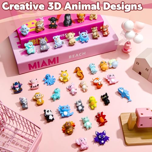 Ferreve 40 Pcs 3D Animal Silicone Focal Beads for Pens, Keychain Making, Focal Beads Bulk for Beadable Keychain DIY Crafts Necklace Bracelet Phone Chain Charms Jewelry Making - style: Animal C