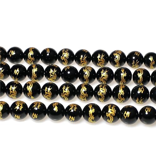 MJDCB Natural Stone Beads 6mm 60pcs Round Black Onyx Carved Dragon Loose Gemstone Bead Charms for Jewelry Making Bracelet Necklace Earring Pendant - color: Black Onyx Carved Dragon, size: 6mm