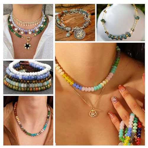 BONNY BOXX Natural 5 * 8mm Blue Turquoise Rondelle Beads, Natural Abacus Disk Stone Beads Loose Spacer Gemstone Beads for DIY Bracelet Necklace Jewelry Making - color: Blue Turquoise, size: 5*8MM
