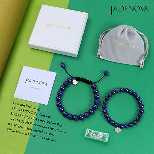 JADENOVA Natural Bead Bracelet Semi Precious Gemstone Beaded Bracelet for Women Healing Crystal Stone Stretch Bracelet Men Couple Bracelets (2pcs,6-8mm/8-10mm) - color: Lapis Lazuli, size: 8mm/10mm