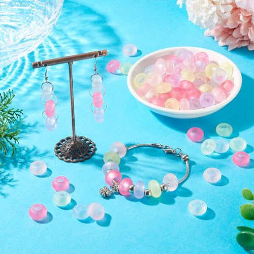 200Pcs Large Hole Acrylic Beads 16x8mm Frosted European Beads Rondelle Candy Color Pastel Pony Bead Kandi Bead Spacers for Crafts DIY Bracelets Jewelry Making Supplies - color: Random, Rondelle