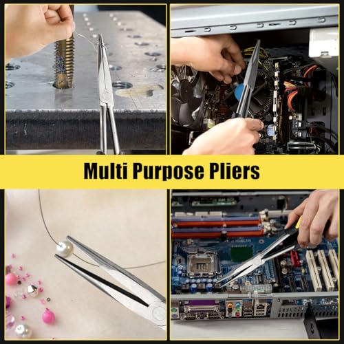 Premium Long Needle Nose Pliers-11’’, Paper Clamp Precision, High Carbon Steel, Soft Grip with Wire Cutter, Long Nose Cutting Pliers for Home, Fishing, Jewelry, Crafts,2pcs - style: Two-11in